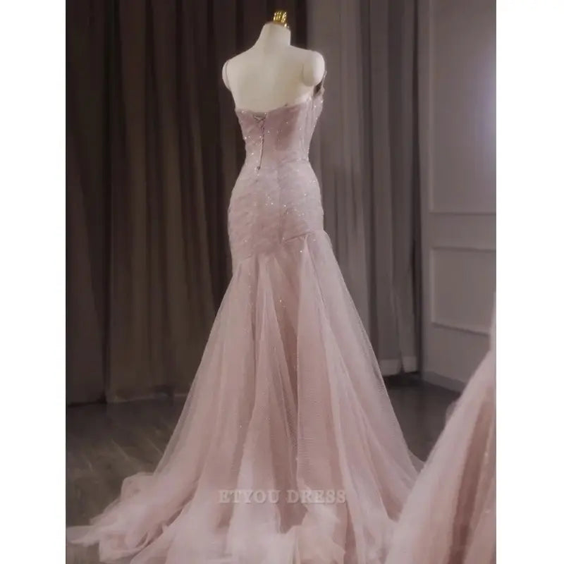Mermaid Shiny Tulle Pink Prom Dress Fairy Formal formal dresses Bridesmaid Dresses evening gown Prom Dress